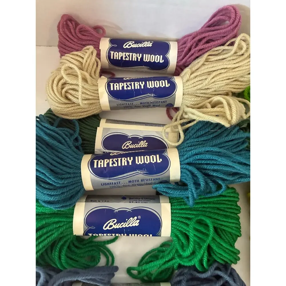 Vtg Bucilla Tapestry Wool Bundle of 14 NEW Skeins 100% Pure Virgin Wool
